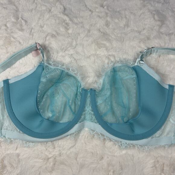 Victoria’s Secret Dream Angels Balconette Lace Mesh Bra 36DD Aqua Blue Sheer NWT - Picture 7 of 7